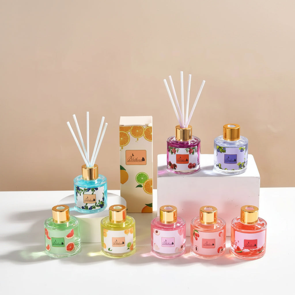 Luxury Home Fragrance 50ML Fashion Glass Bottle Fruity Scent Perfume Essential Oil Diffuser Scent Reed Diffuser